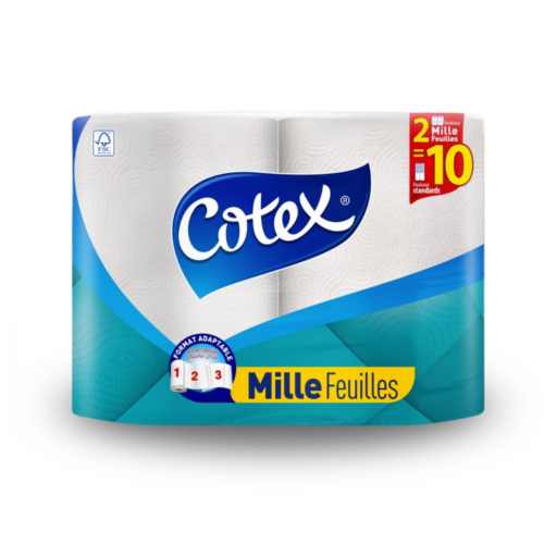 COTEX Essuie-tout MILLE feuilles 2 rouleaux